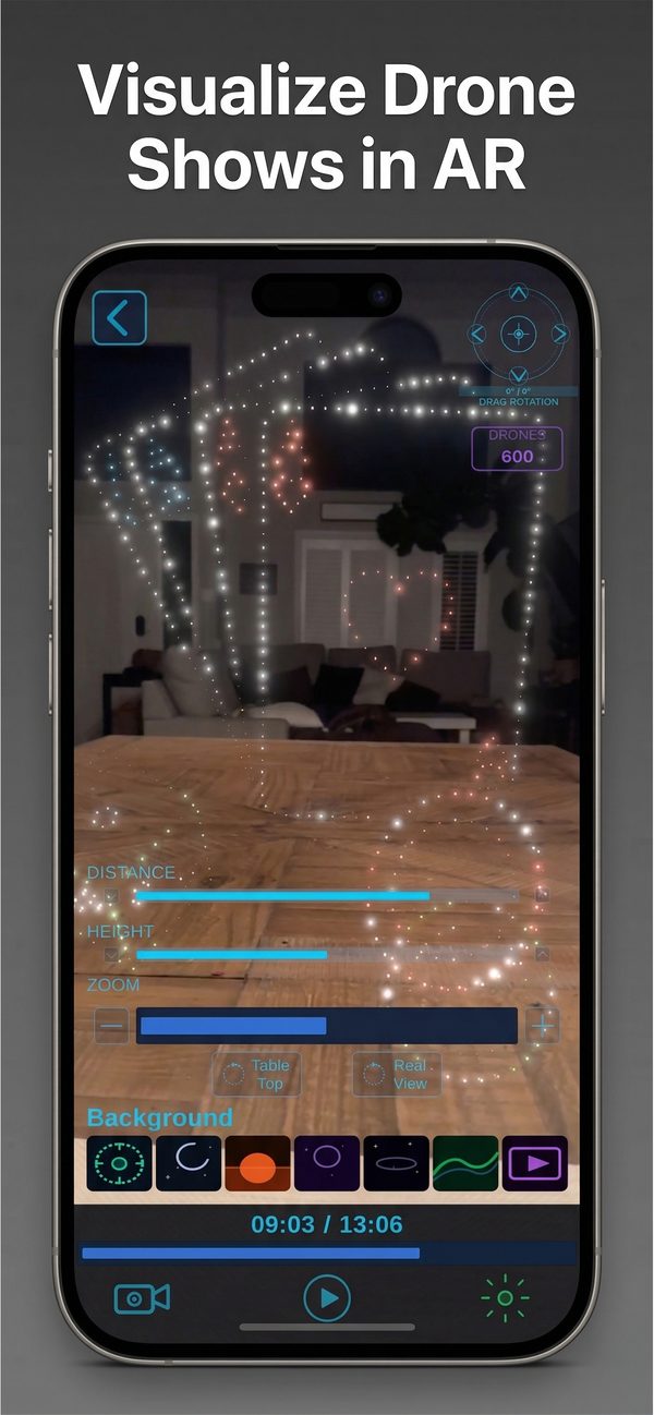 Full playback controls — play, pause, rotate